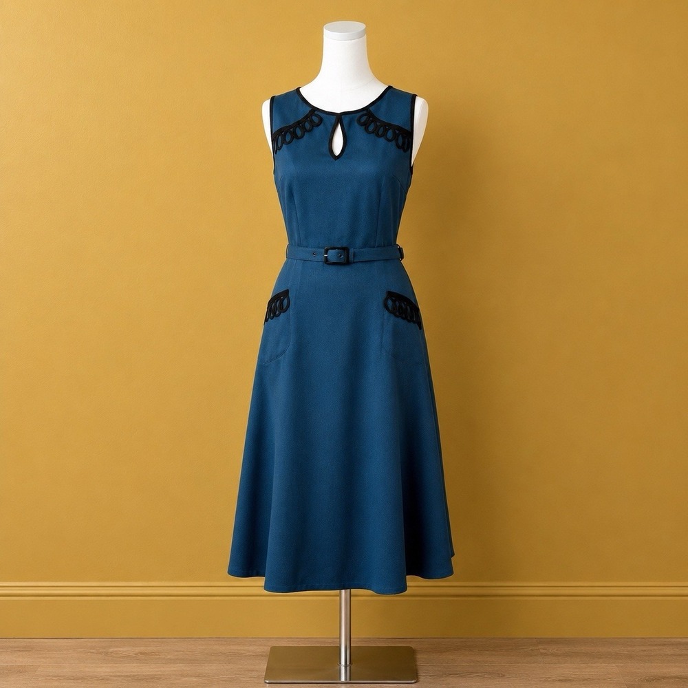 Voodoo Vixen 1940's Style Swing Dress Sz Medium Large Rockabilly Midnight Blue